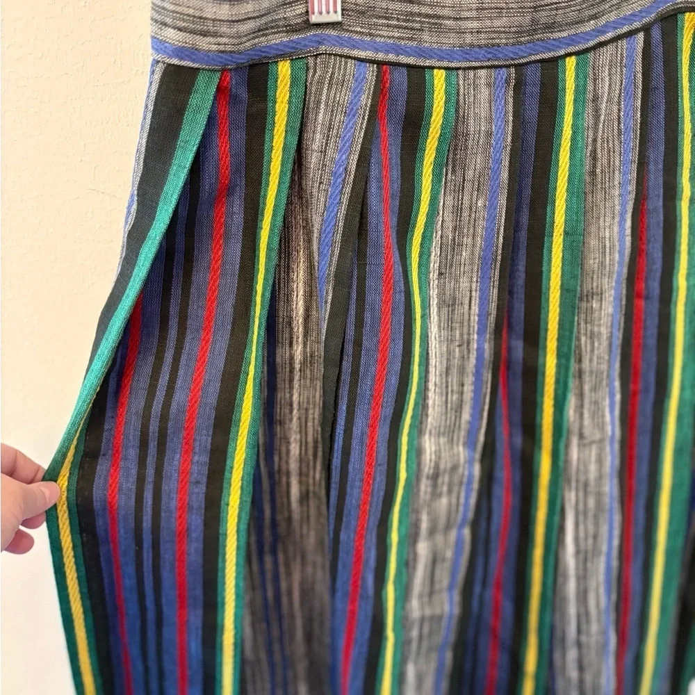 Vintage Linen Blend Striped Midi Skirt | Boho Cottagecore